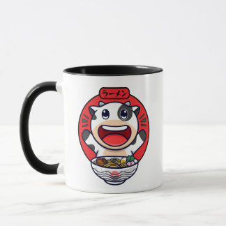 Cow Ushi Eating Ramen Cute Kawaii Noodle Mug