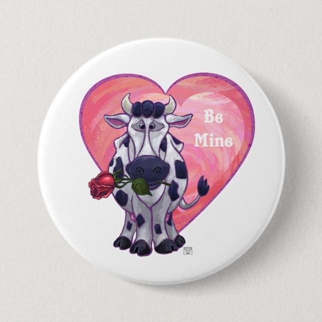 Cow Valentine's Day 3 Inch Round Button (Front)