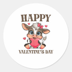 Cow Valentine's Day Heart Gifts tee funny Cow Cute Classic Round Sticker