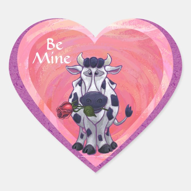 Cow Valentine's Day Heart Sticker (Front)