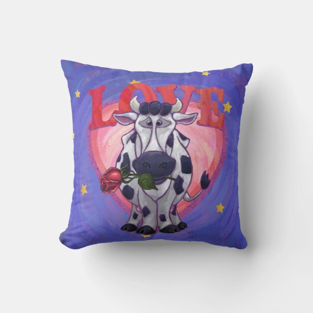 Cow Valentine's Day Throw Pillow (Front)