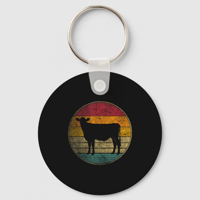 Cow - Vintage Distressed Retro Silhouette 60s 70s  Keychain (Front)
