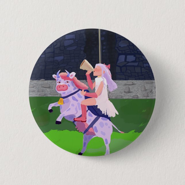 Cow warrior 2 inch round button (Front)