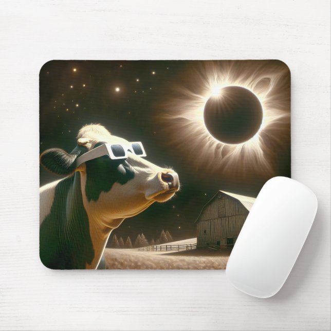 Cow Watching The Total Solar Eclipse Mouse Pad (With Mouse)