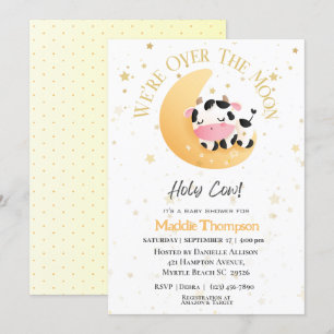 Cow We Are Over The Moon Yellow Baby Shower   Invitation