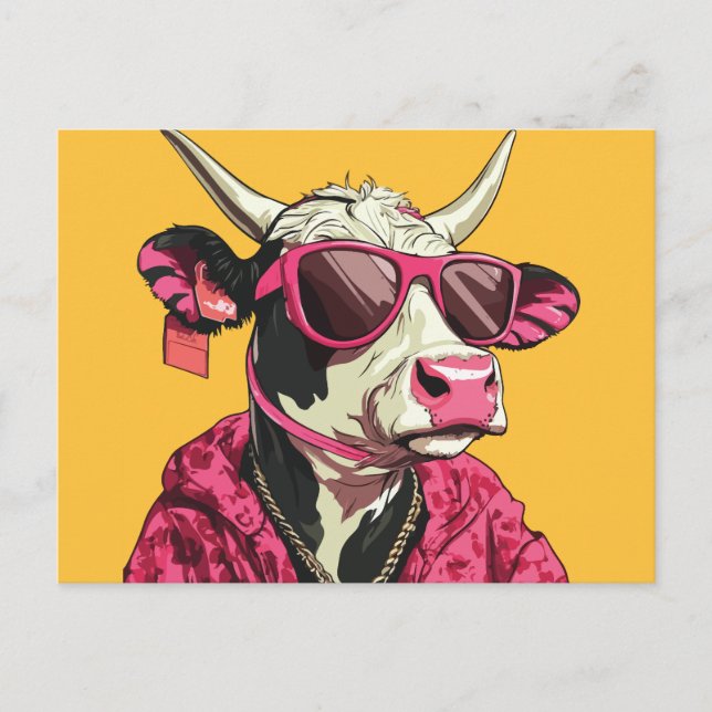 Cow wearing sunglasses postcard (Front)
