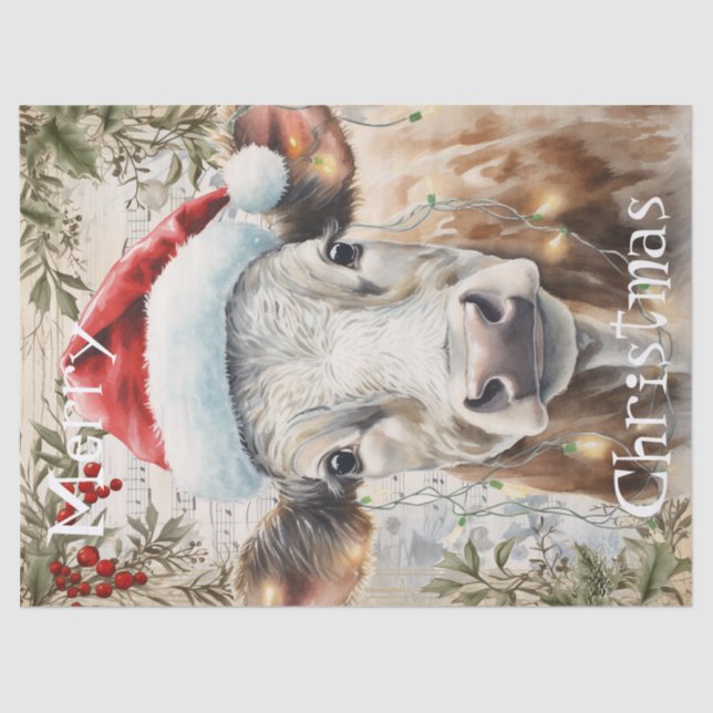 Cow Winter Christmas Watercolor Tissue Paper (Front)