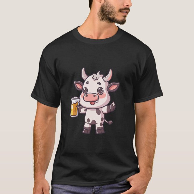 Cow With Beer Comic Funny Party T-Shirt (Front)