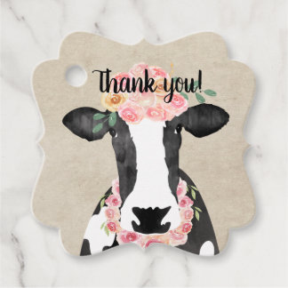 Cow with Floral Crown Farm Girl Theme Favour Tags