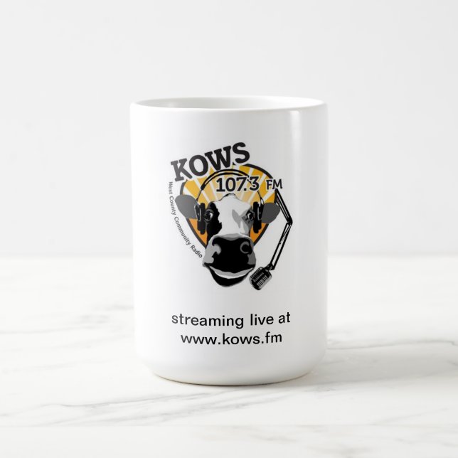 cow with microphone, KOWS Radio Coffee Mug (Center)