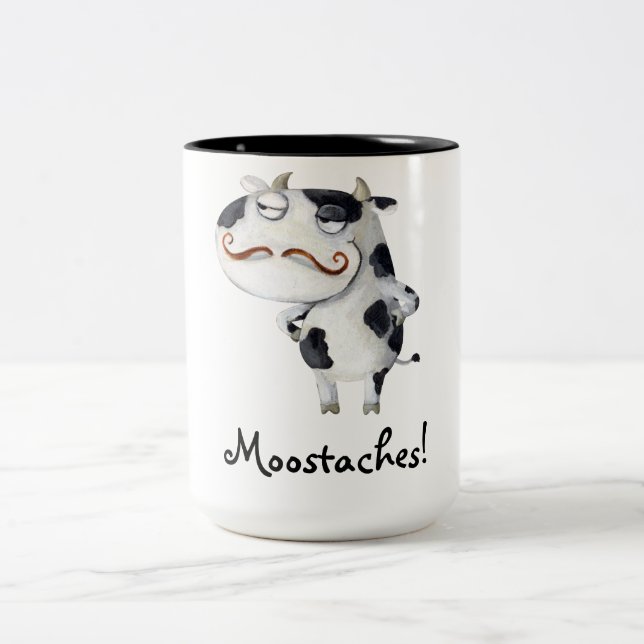 Cow with Moustaches Two-Tone Coffee Mug (Center)