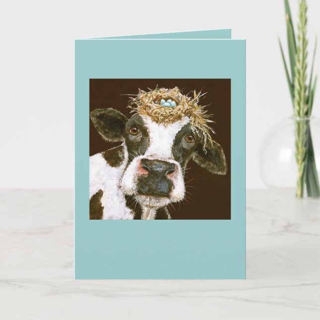 cow with nest hat card (Front)