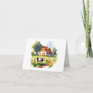 Cow with old Farm House BLANK  Card
