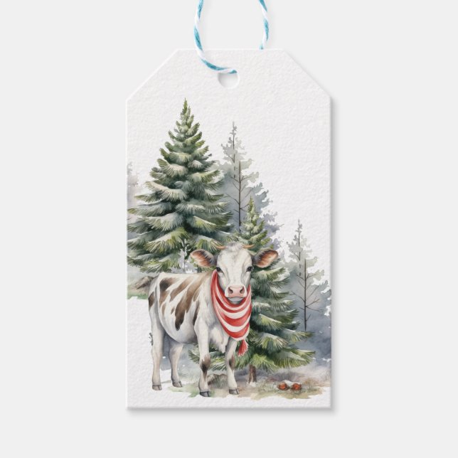 cow with pine trees gift tag (Front)