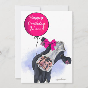 Cow with Pink Birthday Ballon Card - Personalize