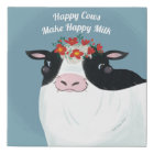 Cow With Red Flowers In Hair Faux Canvas Print