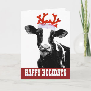 Cow with Reindeer Antlers Holiday Card