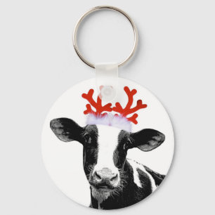 Cow with Reindeer Antlers Keychain