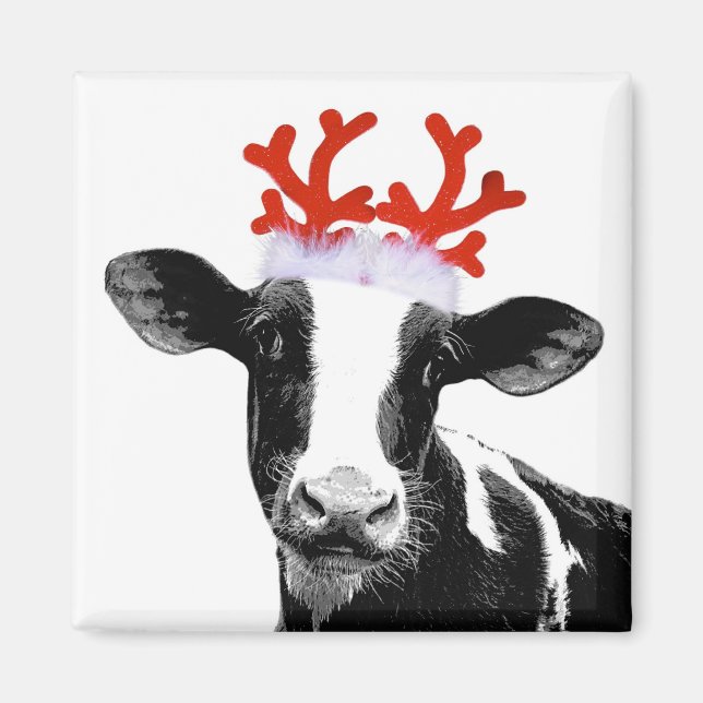 Cow with Reindeer Antlers Magnet (Front)