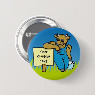 Cow with sign 2 inch round button