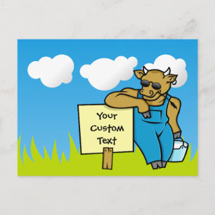 Cow with sign postcard