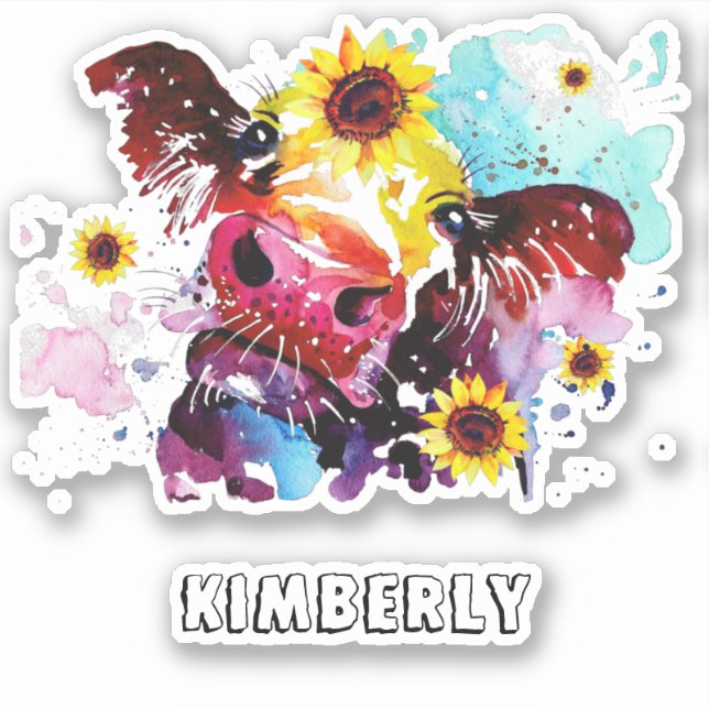 Cow with Sunflowers Custom-Cut Vinyl Sticker (Front)