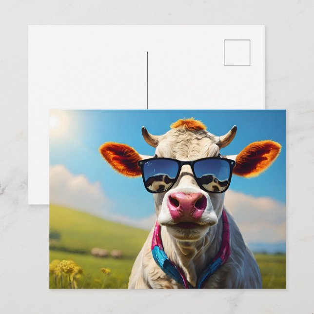 Cow with sunglasses postcard (Front/Back)