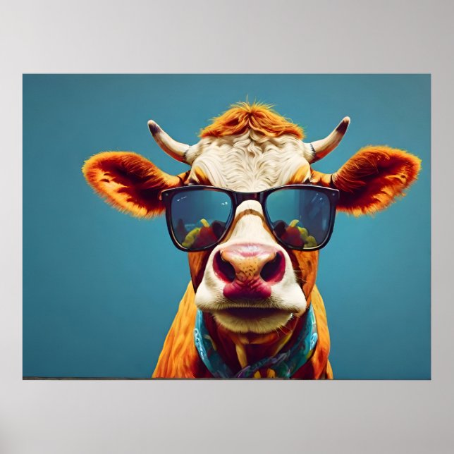 Cow with sunglasses poster (Front)