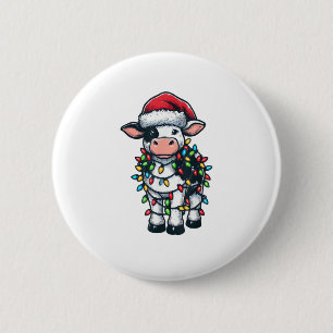 Cow Xmas Outfit Cute Santa Cow 2 Inch Round Button