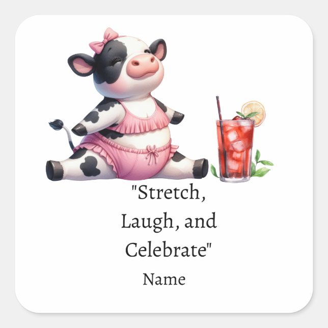 Cow Yoga Bachelorette Party Square Sticker (Front)