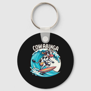 Cowabunga Beach Surfing Cow Surfingboard Surfboard Keychain