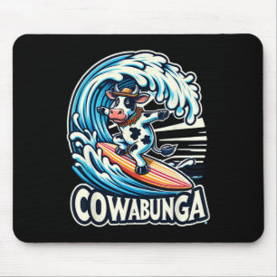 Cowabunga Beach Surfing Cow Surfingboard Surfboard Mouse Pad