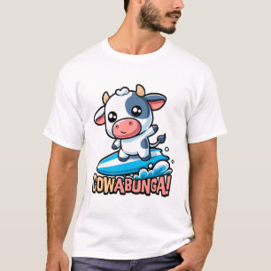 Cowabunga! Cute Surfing Cow Pun T-Shirt