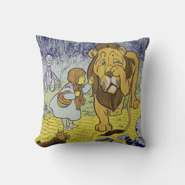 Cowardly Lion Wizard of Oz Book Page Throw Pillow (Front)