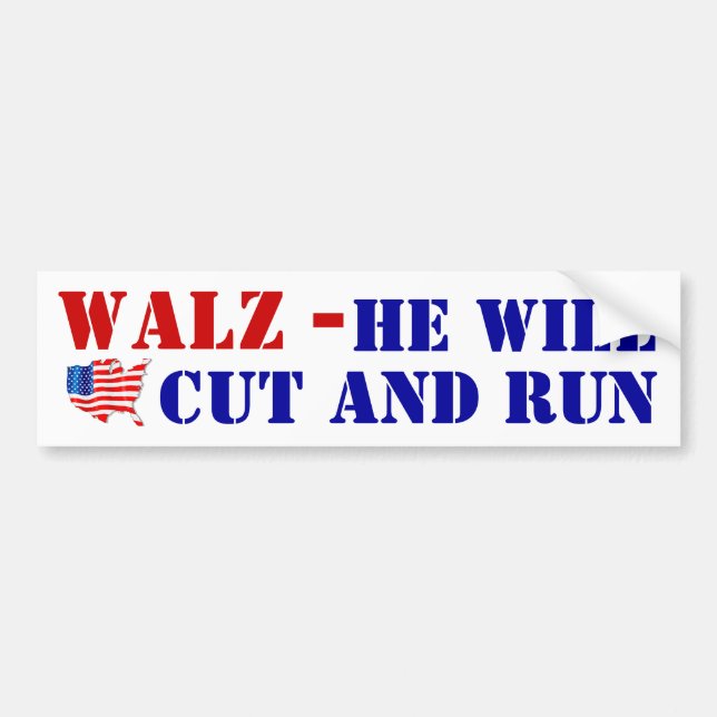 Cowardly TIM WALZ cut and run VOTE USA! Flag Bumper Sticker (Front)