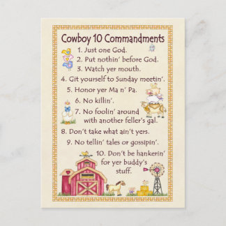 Cowboy 10 Commandments - Farm Postcard