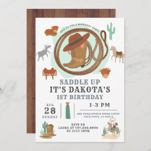 Cowboy 1er Anniversaire Invitation
