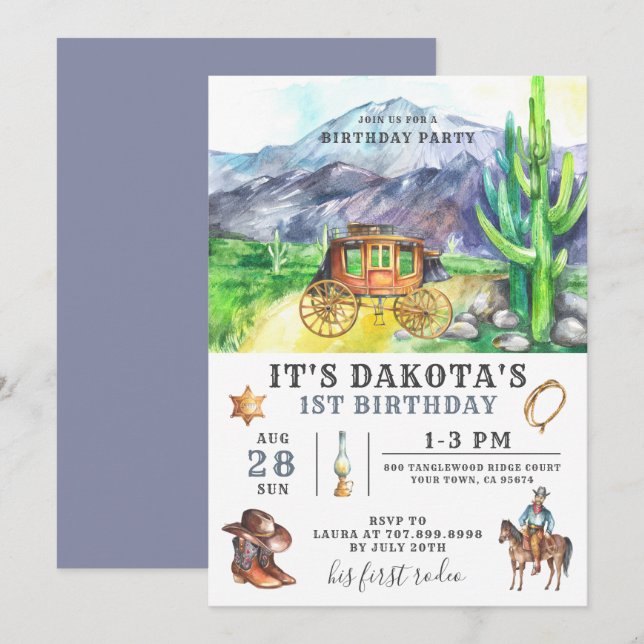 Cowboy 1er Anniversaire Invitation (Devant / Derrière)
