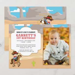 Cowboy 1er anniversaire Photo Party Invitation