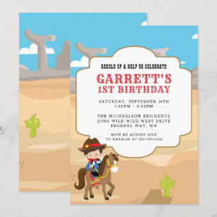 Cowboy 1st Birthday Party Invitation