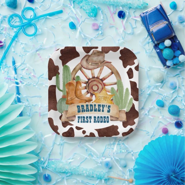 Cowboy 1st rodeo horses farm party personalized paper plate (Party)