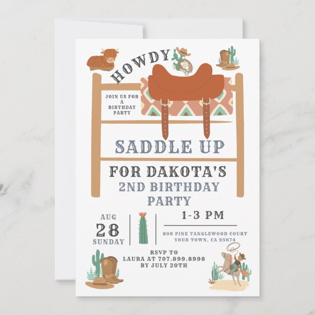 Cowboy 2e anniversaire Boy Invitation (Devant)