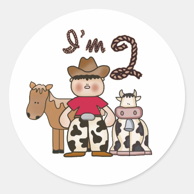 Cowboy  2nd Birthday Classic Round Sticker (Front)