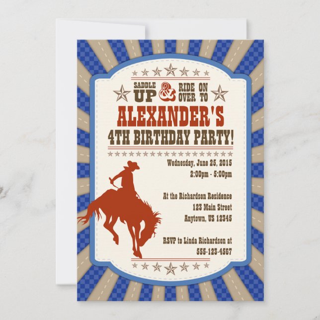 Cowboy 4th Birthday Party Invitation (Front)