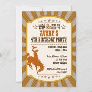 Cowboy 4th Birthday Party Invitation