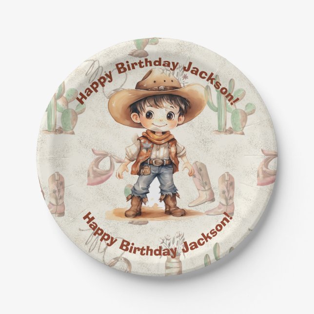 Cowboy 5th Birthday Bash Invitation Paper Plate (Front)