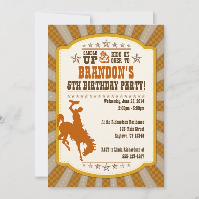 Cowboy 5th Birthday Party Invitation (Front)