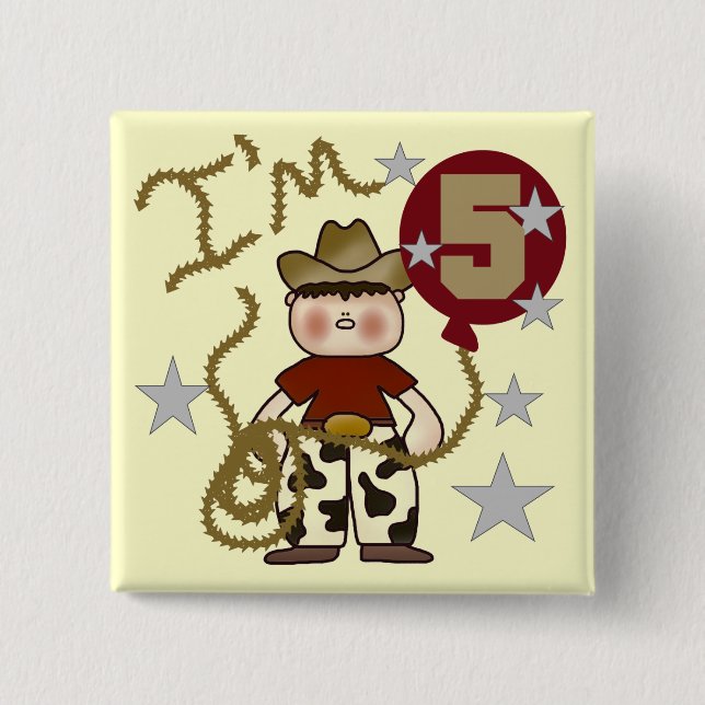 Cowboy 5th Birthday T-shirts and Gifts 2 Inch Square Button (Front)
