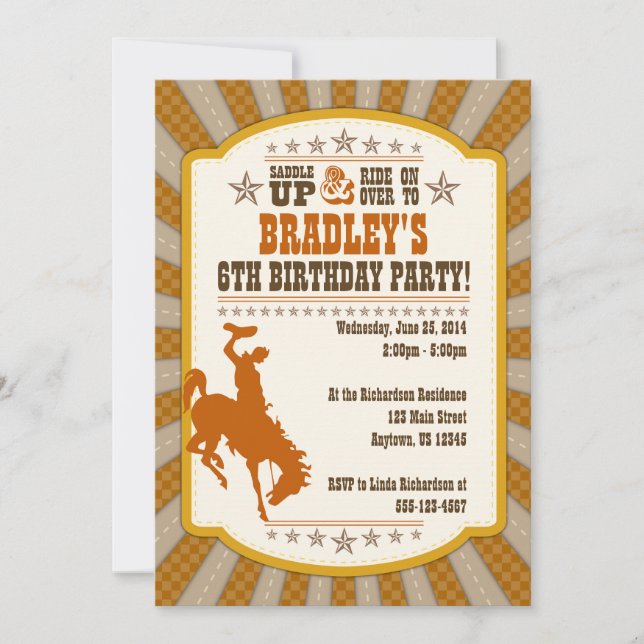 Cowboy 6e anniversaire de fête Invitation (Devant)