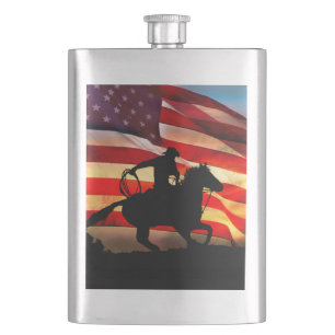 Cowboy American Flag Horse and Roping Hip Flask